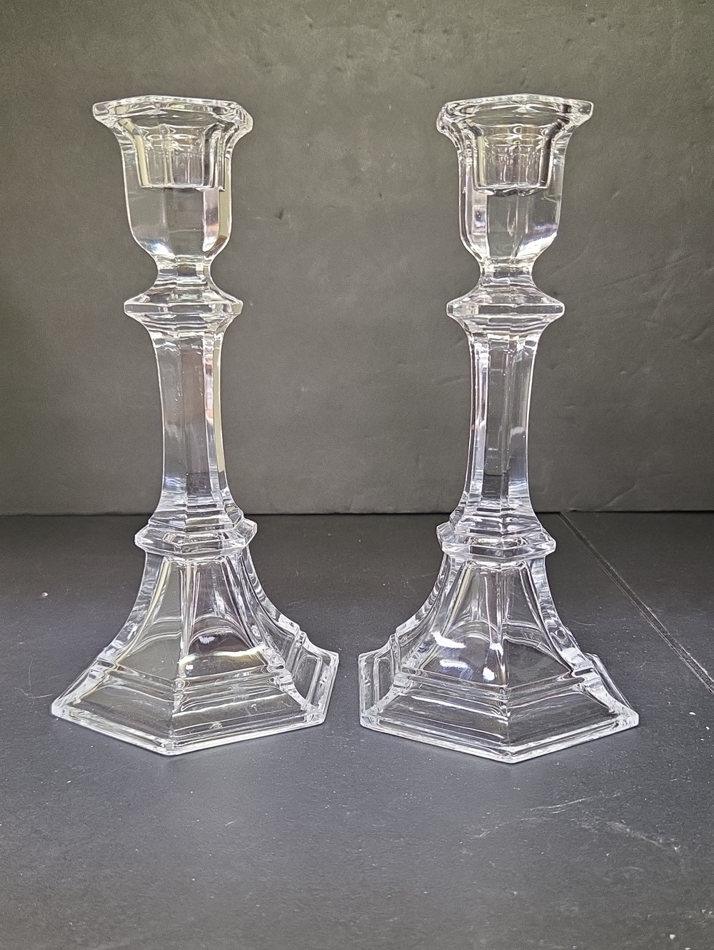 Clear Indiana Glass 7 1/2" Paneled Crystal Candlesticks Vintage Candle Holders